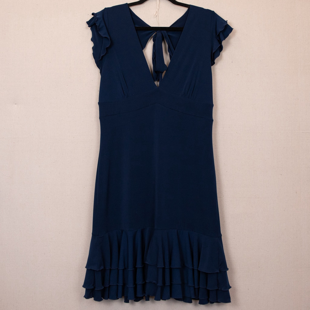 Moda International navy ruffle v-neck dress-L
